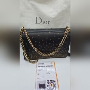 Dior Black Leather Studded DIORAMA Shoulder Bag with Gold Chain